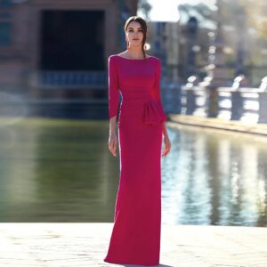 Elegant Mermaid Mother of the Bride Dresses Jewel Neck 3/4 Sleeves Wedding Party Gowns Pleat Floor-Length2024فساتين السهرةCL-781