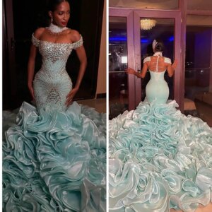 Gorgeous Crystal Evening Dresses Fashion Off the Shoulder Chapel Train Sleeveless Mermaid Special Occasion Celebrity Long Dress