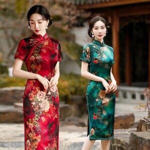 High Quality Real Silk Cheongsam Qipao Women’s 2024 New Retro Improved Dress Summer Mid-Length Daily Wearable