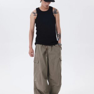 American Retro Washed Drawstring Wide-Leg Overalls Men’s and Women’s Loose Mopping Casual Trousers