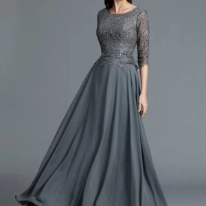 Gray Mother Of The Bride Dresses A-line Half Sleeves Chiffon Lace Plus Size Long Groom Mother Dresses For Wedding Customized