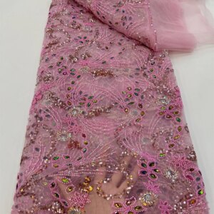 Latest African Sequins Beads Lace Fabric 2025 High Quality Stones Lace Material French Nigerian Lace Fabrics For Women Party