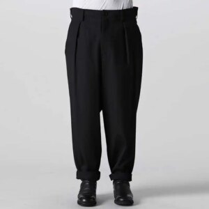 YOJI OOAK Japanese loose cut Haren pants mid-waist men’s casual pants Black cargo wool pants