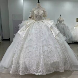 Vestido Casamento Long Sleeve Sweetheart Bow Wedding Dress Lace Up Back Ball Gown Sequined Beading Embroidery Bridal Dress