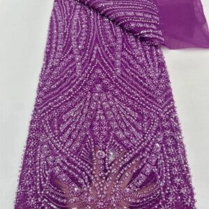 Latest Nigerian Lace Fabrics Fashion Women African Heavy Lace Luxury Handmade Beaded sequins Fabrics For Wedding Dress 5 Yards