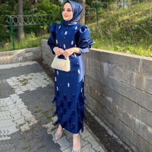 Flechazo Evening Dresses High Neck Long Sleeves Straight Ankle Length with Crystal and Feathers Women Customized Formal Gowns
