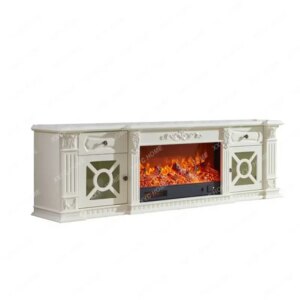 TV Cabinet Living Room Solid Wood Background Wall Decorative Cabinet Carved French Fireplace Cabinet Simulation Flame