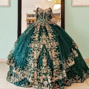 Emerald Green Quincenara Dress 2025 Bow Mexico Gold Applique Lace Vestidos De 15 Años XV Brithday Sweet 16 Dresses Ball Gown