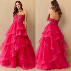 Charming A Line Prom Dresses Glitter Lace Sequins Sleeveless Evening Gowns Sexy Tiered Ruffle Customized Formal Party Dresses