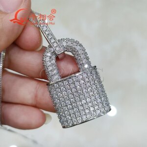Big 23*32mm Lock Padlock Pendant Full round Moissanite D VVS White 925 Sterling Silver Hip Hop Jewelry Engagement Dating