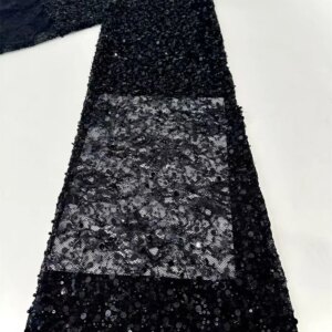Luxury Lace Fabric African Lace Fabric 2025 High Quality 5Yard Black Beaded Laces Embroidery Tull Fabric For Sewing Dress W634-1