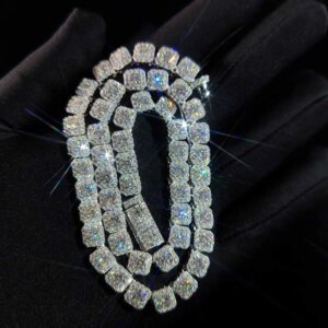 7MM Factory VVS Moissanite Diamond Chain 925 Sterling Silver Hip Hop Jewelry Bling Iced Out Clustered Tennis Necklace