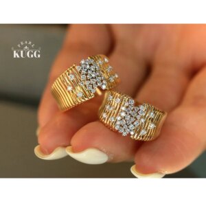 KUGG 100% 18K Yellow Gold Rings Luxury Shiny Design 0.40carat Real Natural Diamond Engagement Ring for Women High Party Jewelry