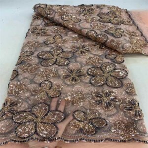 2025 African Lace Fabric French Nigerian 2025 New Lace With Beads Sequins Mesh for Embroidery Wedding Party Bride Sewing Dress