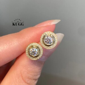 KUGG 100% 18K White/Yellow Gold Earrings Luxury Elegant Style Real Natural Diamond Stud Earrings for Women High Wedding Jewelry