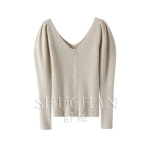 Retro Puff Sleeves Front and Rear V-neck 100% Pure Cashmere Sweater Women’s Sweater Knitted Autumn and Winiter
