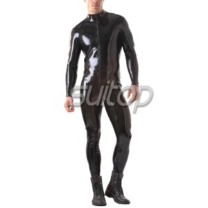 wholesale Men’s Rubber catsuit latex catsuit with Front Through Zip