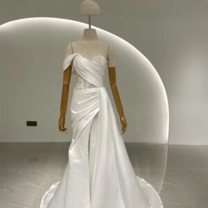 Single Shoulder Sweetheart Neck Wedding Dress Lace Pleating Bride Wedding Dress Bridesmaid Dress With Train