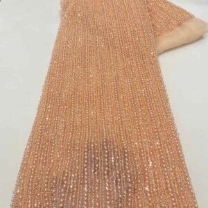 2025 Latest African Heavy Handmade Beads Laces Fabrics Luxury Nigerian Sequins Mesh Lace Fabric For Party Dress