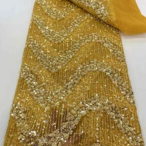 Luxury African Mesh French Bead Lace Fabric 2025 High Quality Dubai Lace Nigeria Sequin Beaded Lace Women’s Wedding Dress Sewing