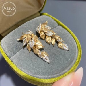 Aazuo Luxury Life Fine Jewelry Set 18K Yellow Gold Real Natrual Diamonds Leaf Earring For Women Engagement Wedding