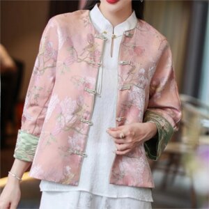 Female Chinese style light cheongsam long sleeve tea dress blouse
