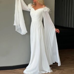 Little Daisy Customized  Long Sleeves Appliques Chiffon Straight Floor Length Zipper Back Solid Color Elegant Evening Dresses