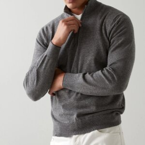 1/4 zip mock neck knitted cashmere men sweater zip cashmere pullover sweater