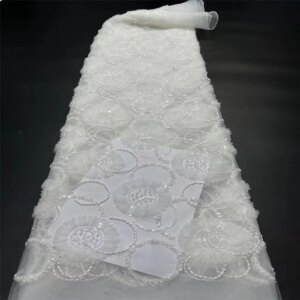 New African Nigerian French High Quality 2024 Hot Sale Lace Fabric 3D With Beads Sequins Bride Party Wedding Embroiderg Dresses