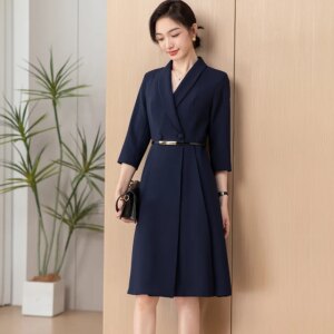 Dress Women’s Summer Draping Mid-Length 3/4 Sleeve High-End Fashion Temperament Commute Business Clothing Skirt