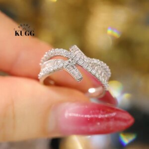 KUGG 100% 18K White Gold Rings 0.60carat Real Natural Diamond Engagement Ring for Women Romantic Elegant Style Wedding Jewelry