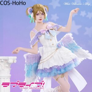 COS-HoHo Anime Lovelive! Koizumi Hanayo White Valentine’s Day Angel Game Suit Gorgeous Dress Lovely Uniform Cosplay Costume