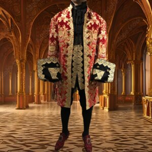 Men’s Medieval Baroque Red And Black Embroidery Luxurious Suit 18th Century French Court Noble Men’s Suit Custom Made