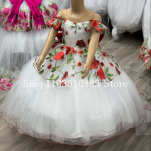 Floral Mexican Embroidery Mini Quinceanera Dresses White Strapless Tulle With Bow Shawl Flower Girl Dresses Customized