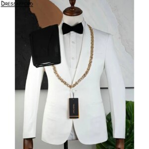 White Men Business Formal Gold Crystal Diamonds Occasion Tuxedos Grooms Wedding Party Prom Male Suit 2 Piece Set Blazer Pants