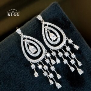 KUGG 100% 18K White Gold Earrings Luxury 1.60carat Real Natural Diamond Drop Earring Elegant Style High Party Jewelry for Women