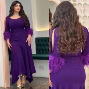 Customized Jersey Feather Homecoming A-line O-Neck Bespoke Occasion Gown Midi Dresses