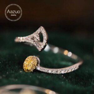 Aazuo Natrual Yellow & White Diamonds 18K Solid Gold Fairy Open Ring Upscale Trendy Senior Party Senior Customize Fine Jewelry