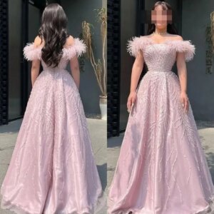 Customized High Quality Pink Satin Evening Dress Modern Off The Shoulder Sleeveless Homecoming Dresses Vestido De Fes