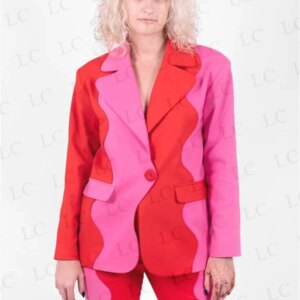 Stylish Women Suits 2 Pieces Spliced Red Pink One Button Blazer Pants Peaked Lapel Plus Size Custom Made Mother Of The Bride