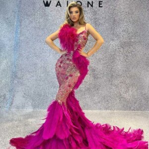Sophisticated V Neck Richly Evening Dress Chic Feathered Beaded Mermaid Formal Occasions Prom Customized Women Stunning Gown