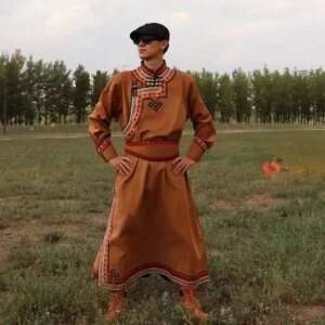 Deerskin Velvet Mongolian Robe Men’s Spring and Autumn Ethnic Dance Clothing Daily Casual Clothes