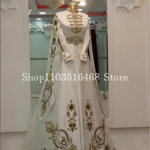 Luxury Embroidered Ethnic Wedding Dresses Gorgeous Ivory Long Sleeve Placket Elegant High Neck Muslim Caucasian A-line Custom