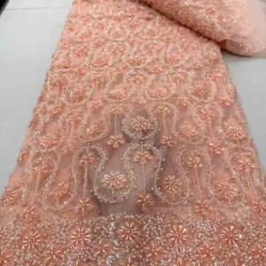 Luxury African Sequins Groom Lace Fabric 2025 High Quality French Nigerian Beaded Lace Fabric For Wedding Dress Sewing