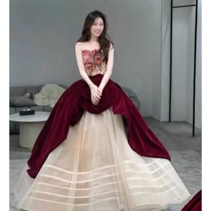 New Rose Knight Bride Cocktail Dress Annual Meeting Luxury Evening Engagement Dress Popular Wedding Dress Red Evening Gown
