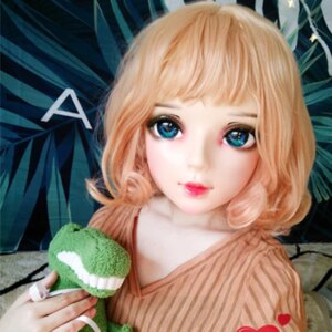 (Shi-06)Female Sweet Girl Resin Half Head Kigurumi BJD Eyes Crossdress Cosplay Japanese Anime Role Lolita Mask With Eyes And Wig