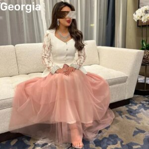 Customized فستان حفلات الزفاف A-Line Square Neckline Prom Dresses Floor-Length Lace Formal Occasion Dresses Zipper Up Long Sleev