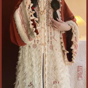 Chinese New Year dress Hanfu female stand collar on the front skirt crewneck printed pleated