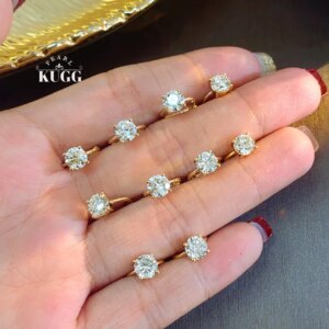 KUGG 100% 18K Yellow Gold Earrings Luxury Shiny Design 1.0carat Real Natural Diamond Hoop Earrings for Women High Party Jewelry