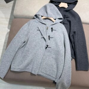 Autumn-winter solid color thick cashmere hooded jacket